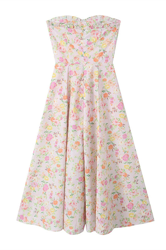 
                      
                        Pink Floral Print Long Dress with Boning
                      
                    