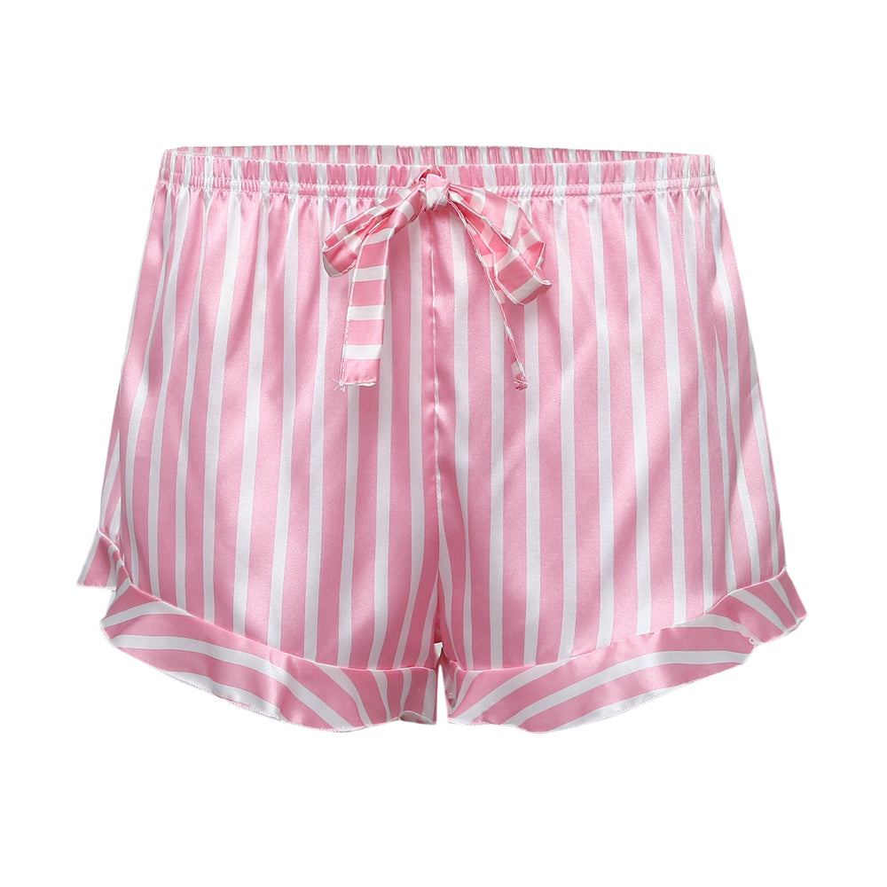 
                      
                        Pink Striped Ruffled Satin Short Pajama Set
                      
                    