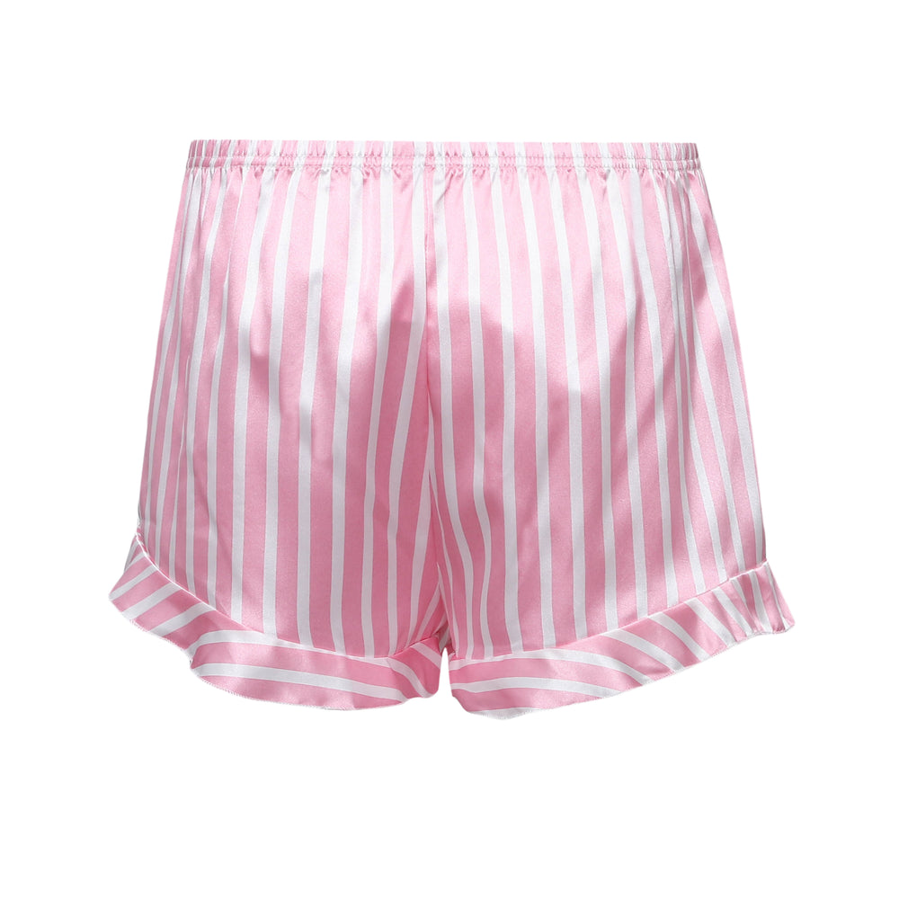
                      
                        Pink Striped Ruffled Satin Short Pajama Set
                      
                    