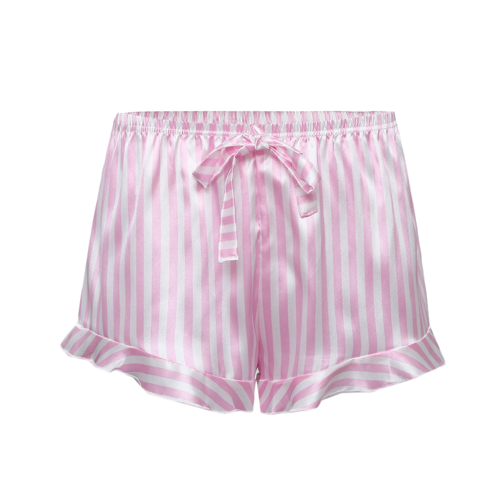 
                      
                        Pink Striped Ruffled Satin Two-Piece Pajama Set
                      
                    
