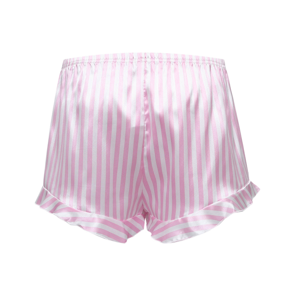 
                      
                        Pink Striped Ruffled Satin Two-Piece Pajama Set
                      
                    