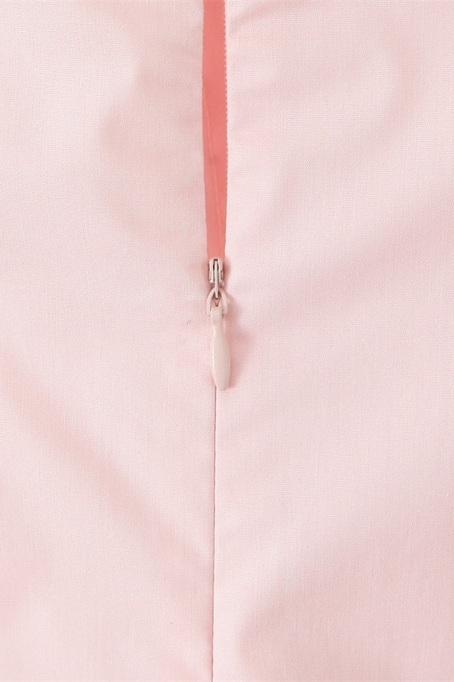 Pink Flower Embroidery Ruffled Hem Short Dress