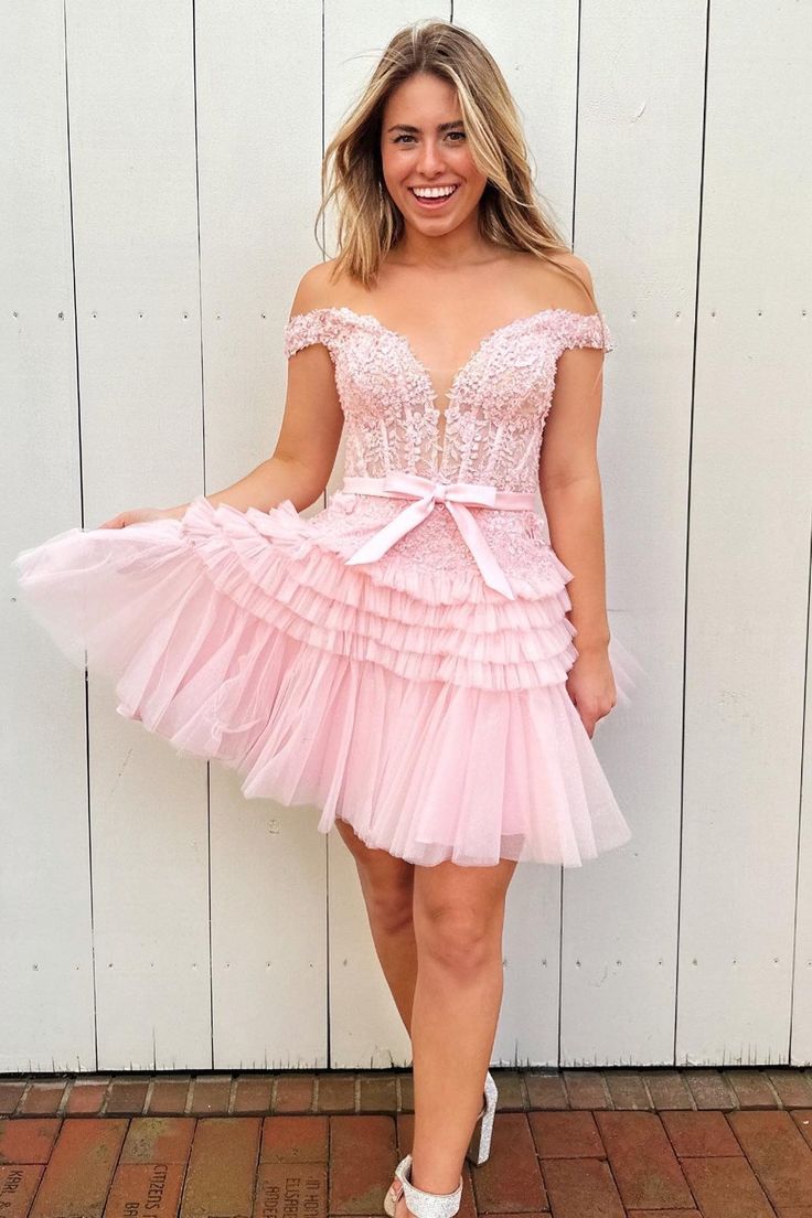 Off the Shoulder Fuchsia Appliques Homecoming Dress