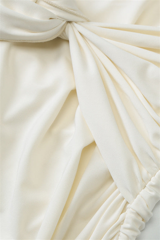 
                      
                        Plunge Neck Light Yellow Side Twist Long Dress
                      
                    