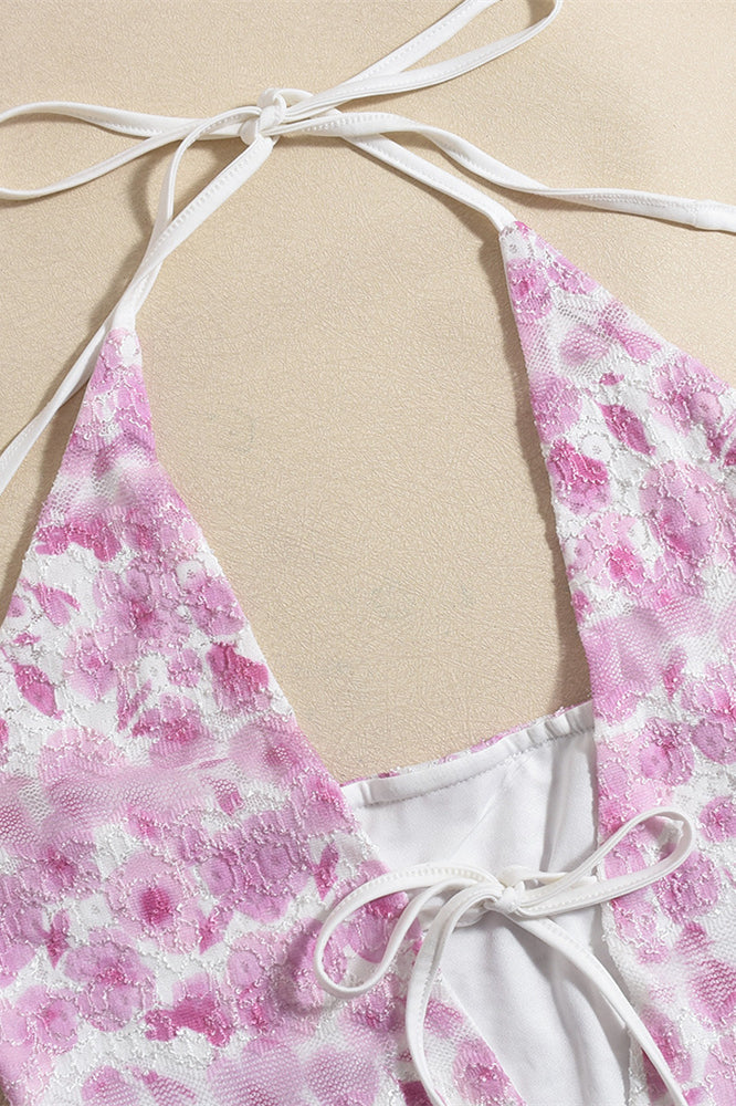 
                      
                        Plunge Neck Pink Floral Print Bodycon Short Dress
                      
                    