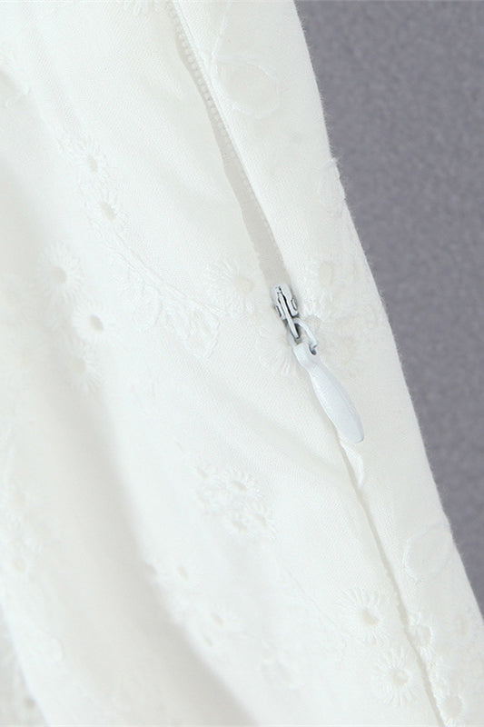 
                      
                        Plunge Neck White Embroidery A-line Short Dress
                      
                    