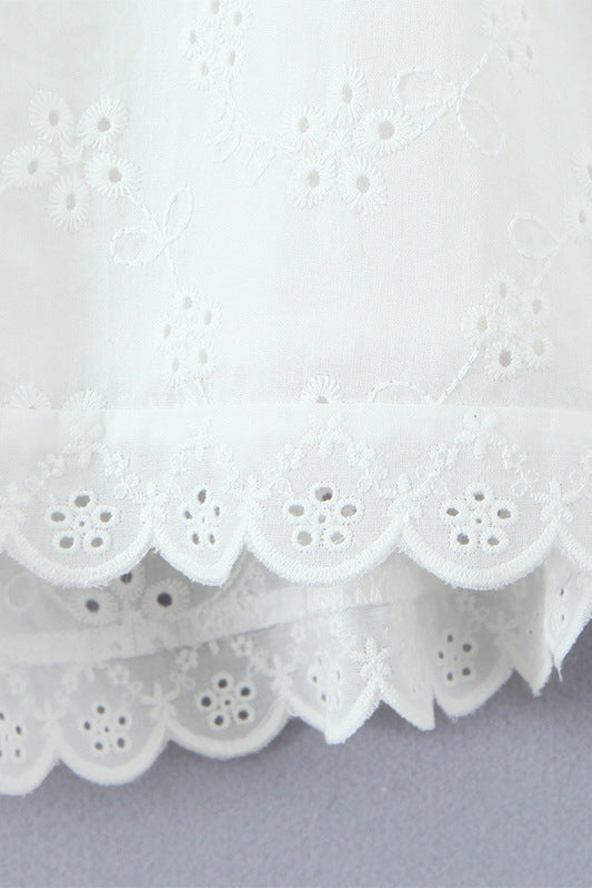 
                      
                        Plunge Neck White Embroidery A-line Short Dress
                      
                    