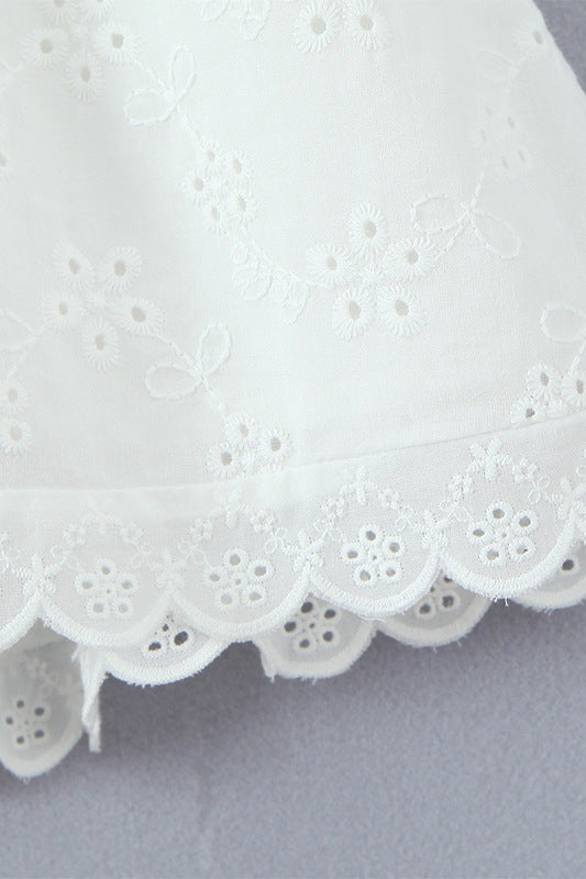 
                      
                        Plunge Neck White Embroidery A-line Short Dress
                      
                    