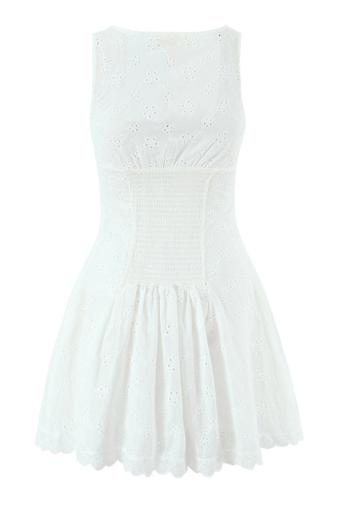 
                      
                        Plunge Neck White Embroidery A-line Short Dress
                      
                    