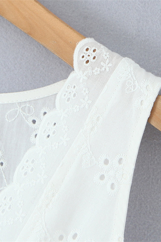 
                      
                        Plunge Neck White Embroidery A-line Short Dress
                      
                    
