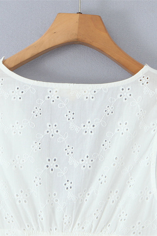 
                      
                        Plunge Neck White Embroidery A-line Short Dress
                      
                    