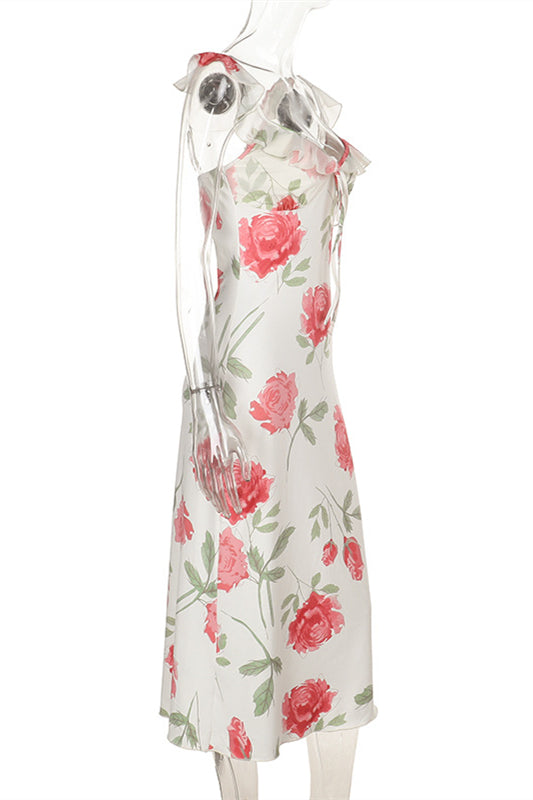 
                      
                        Plunge Neck White Floral Print Sheath Maxi Dress
                      
                    