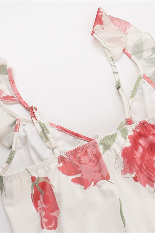 
                      
                        Plunge Neck White Floral Print Sheath Maxi Dress
                      
                    
