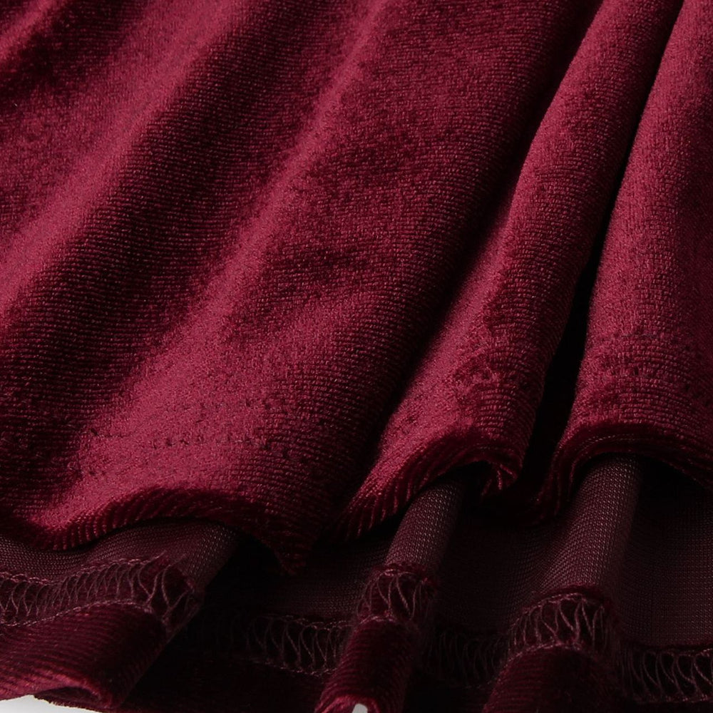 
                      
                        Plunge Neck Wine Red Bow Front Velvet Short Dress
                      
                    