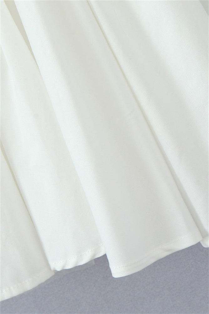 
                      
                        Plunge V-neck White Ruched Short Summer Dress
                      
                    