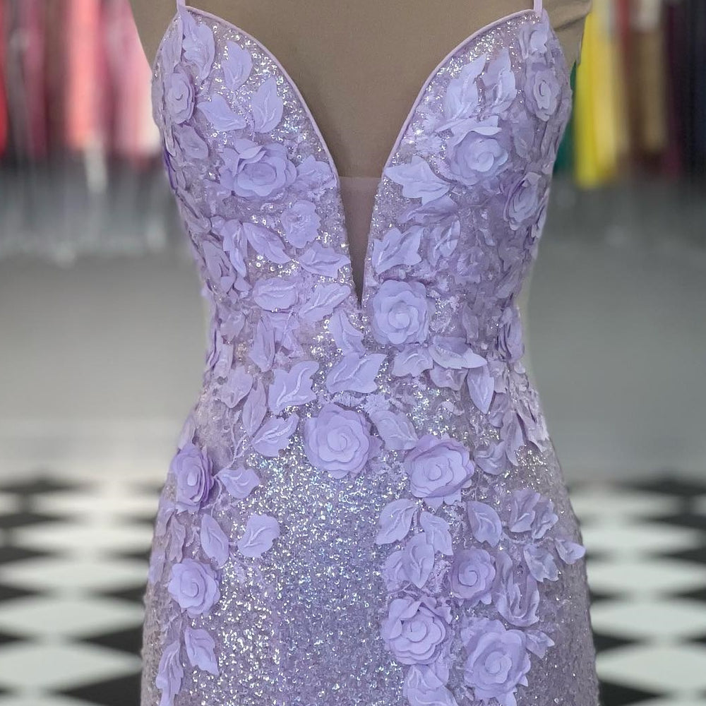 
                      
                        Plunge Neck Light Blue Sequin Mermaid Long Dress
                      
                    