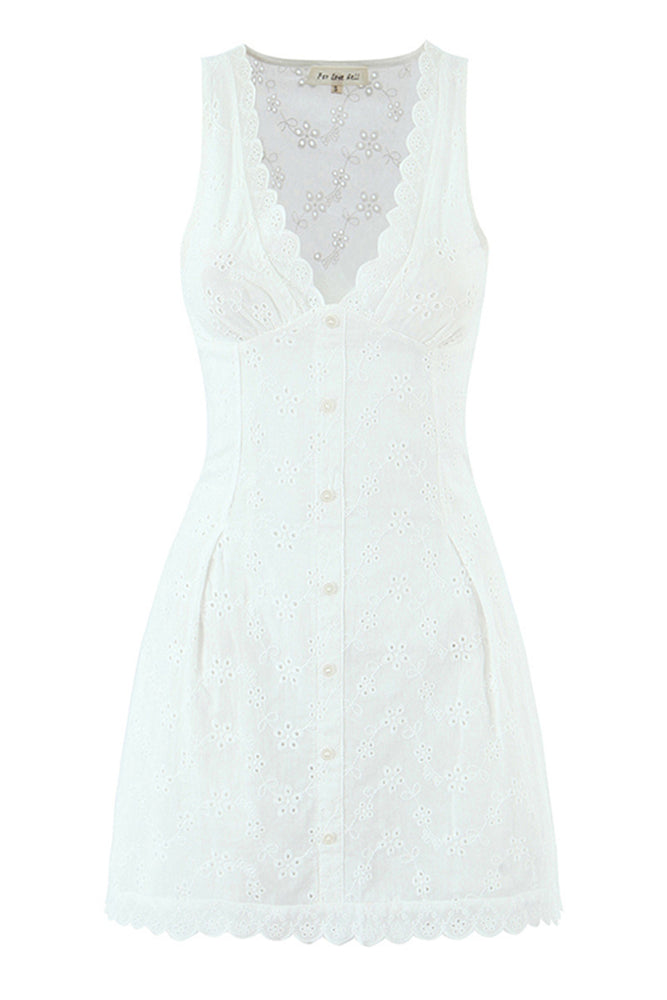 
                      
                        Plunge Neck White Embroidery A-line Short Dress
                      
                    