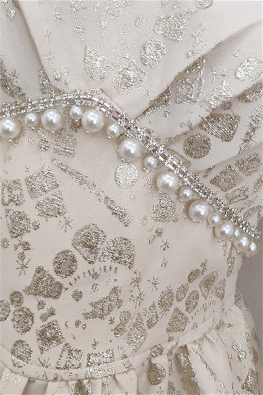 
                      
                        Puff Sleeves Champagne A-line Short Dress with Pearls
                      
                    