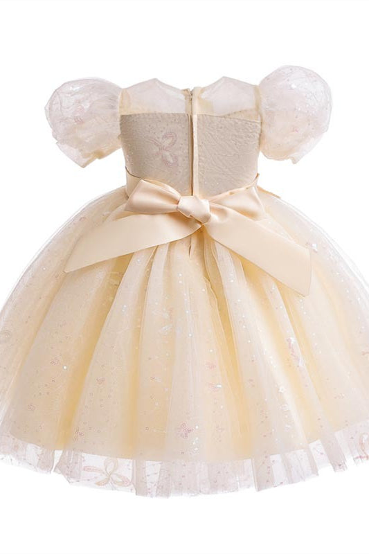 
                      
                        Puff Sleeves Champagne Flower Girl Dress with Sequin
                      
                    