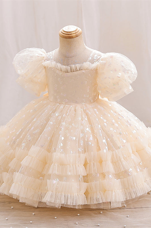 
                      
                        Puff Sleeves Champagne Ruffled Flower Girl Dress
                      
                    