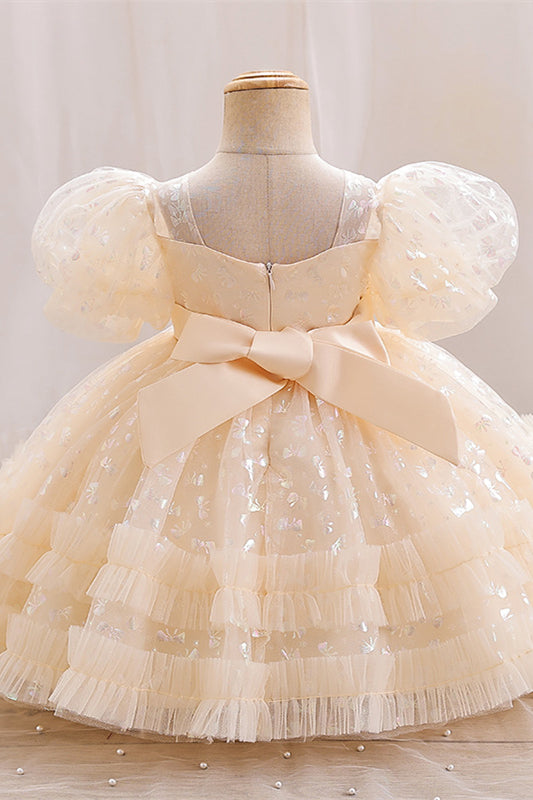 
                      
                        Puff Sleeves Champagne Ruffled Flower Girl Dress
                      
                    