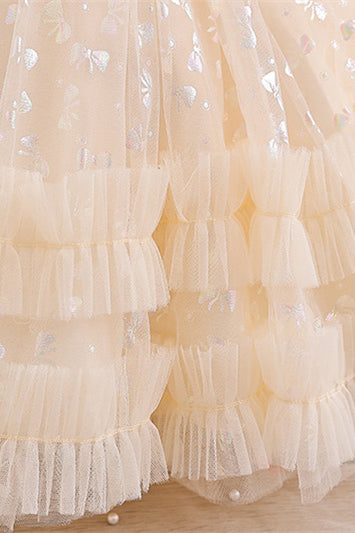 
                      
                        Puff Sleeves Champagne Ruffled Flower Girl Dress
                      
                    
