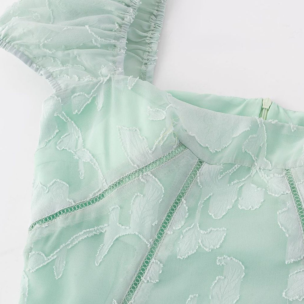 
                      
                        Puff Sleeves Green Floral Long Dress
                      
                    
