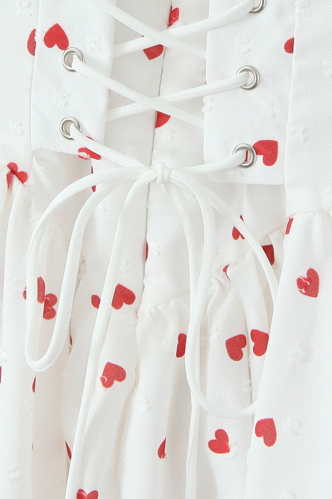 
                      
                        Puff Sleeves White Floral Print A-line Short Dress
                      
                    