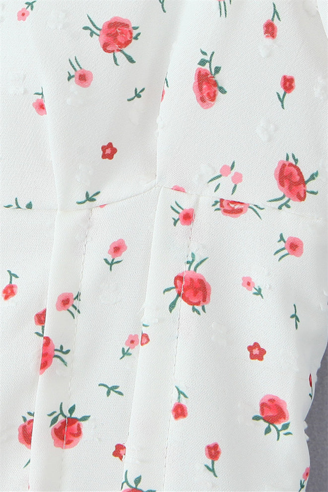 
                      
                        Puff Sleeves White Floral Print A-line Short Dress
                      
                    