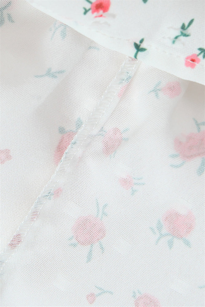 
                      
                        Puff Sleeves White Floral Print A-line Short Dress
                      
                    