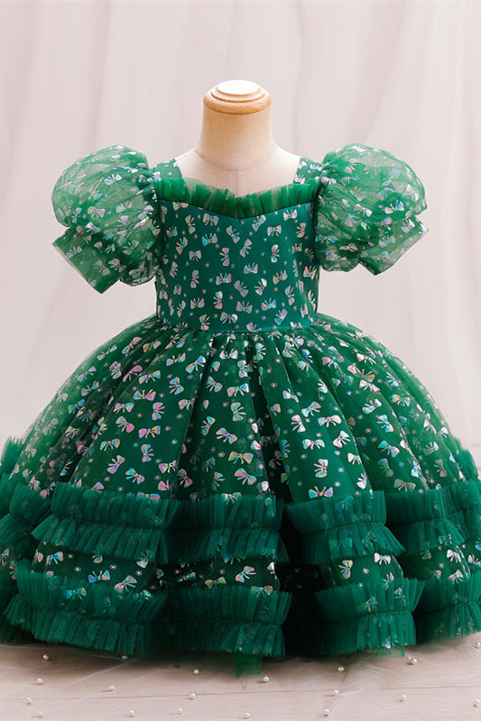 
                      
                        Puff Sleeves Champagne Ruffled Flower Girl Dress
                      
                    