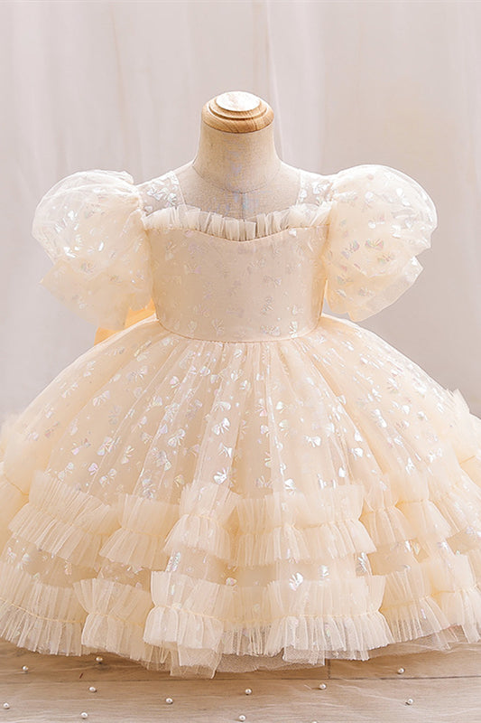 
                      
                        Puff Sleeves Champagne Ruffled Flower Girl Dress
                      
                    