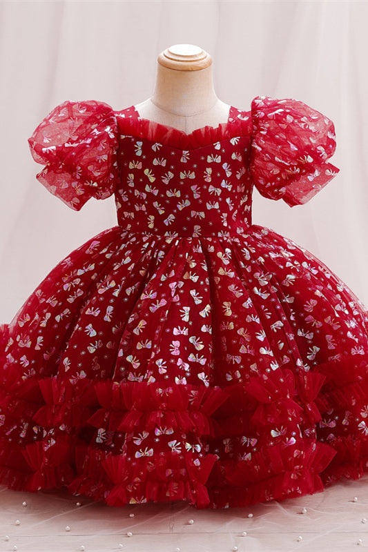 
                      
                        Puff Sleeves Champagne Ruffled Flower Girl Dress
                      
                    