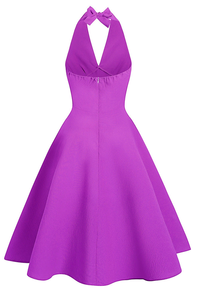 Purple 1950s High Waist Halter Vintage Dress – PollyBoutique