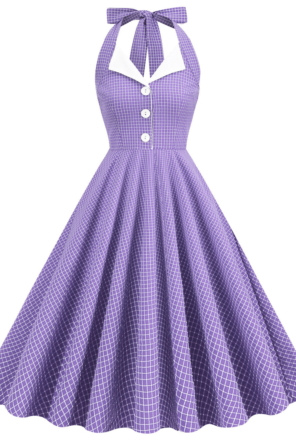 Purple 1950s Plaid Halter Vintage Dress With Pockets