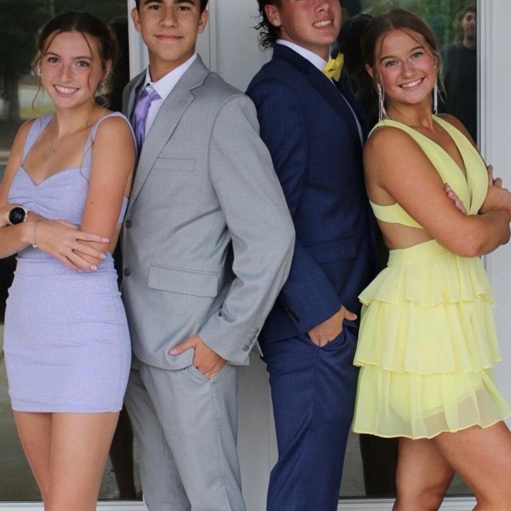 
                      
                        Purple Pleated Tiered Short Dress with Cut-out
                      
                    