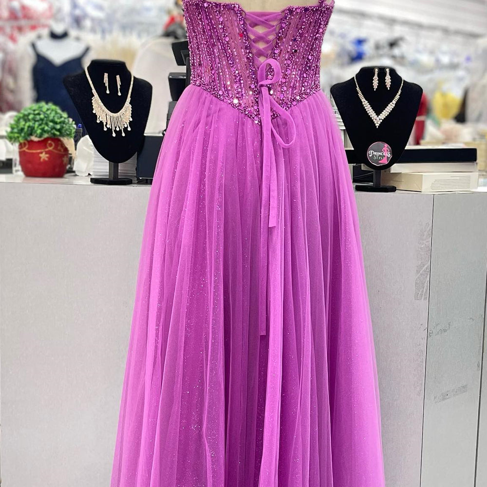 
                      
                        Purple Beaded A-line Tulle Long Formal Dress
                      
                    