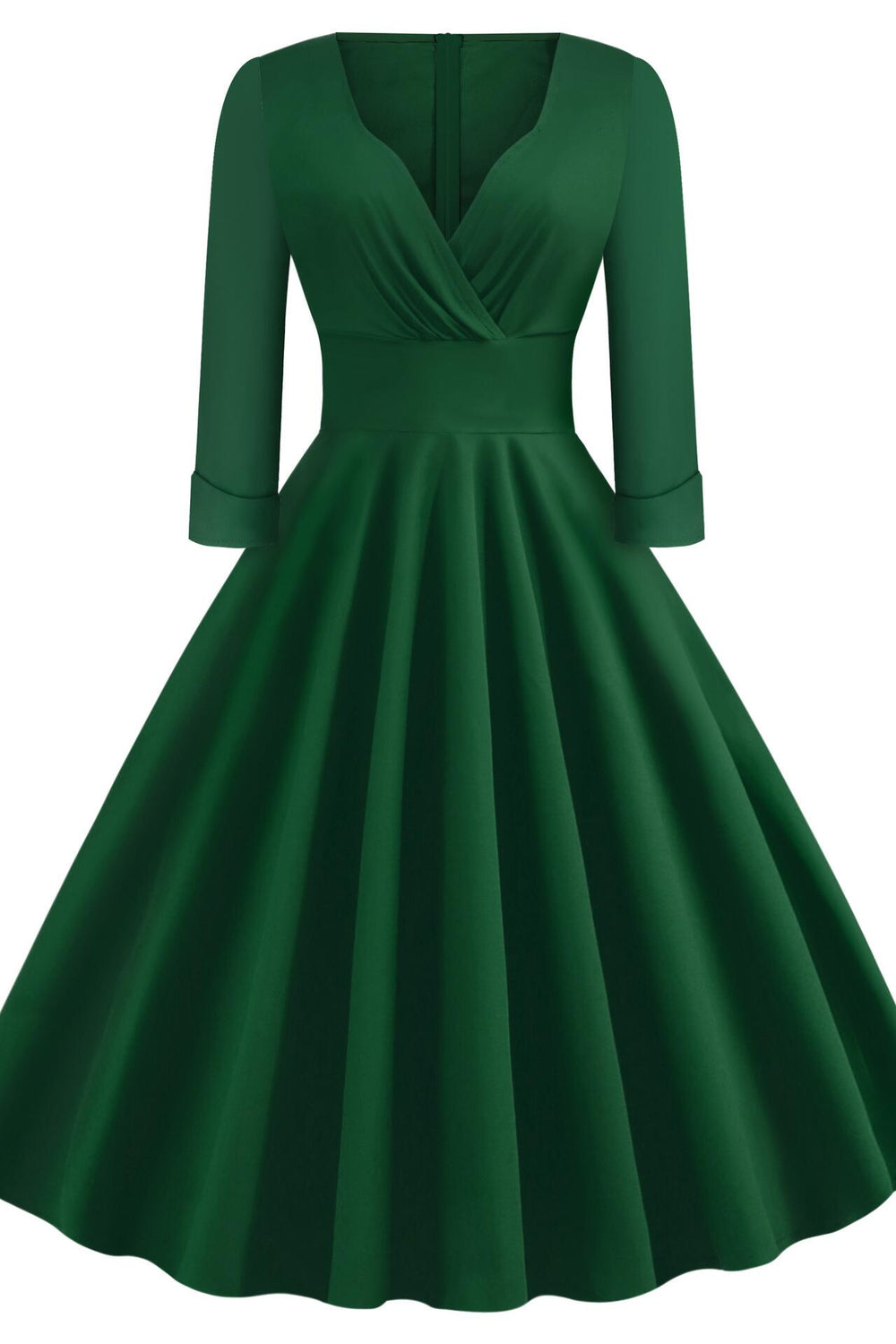 Green 1950s 3/4 Sleeve V Neck Big Swing Dress