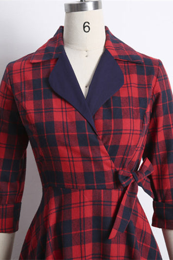
                      
                        Red 1950s Plaid 3/4 Sleeve Vintage Dress
                      
                    