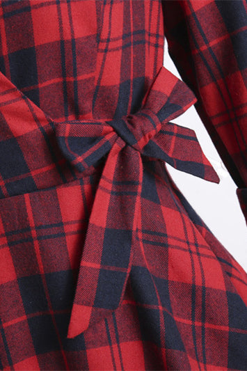 Red 1950s Plaid 3/4 Sleeve Vintage Dress