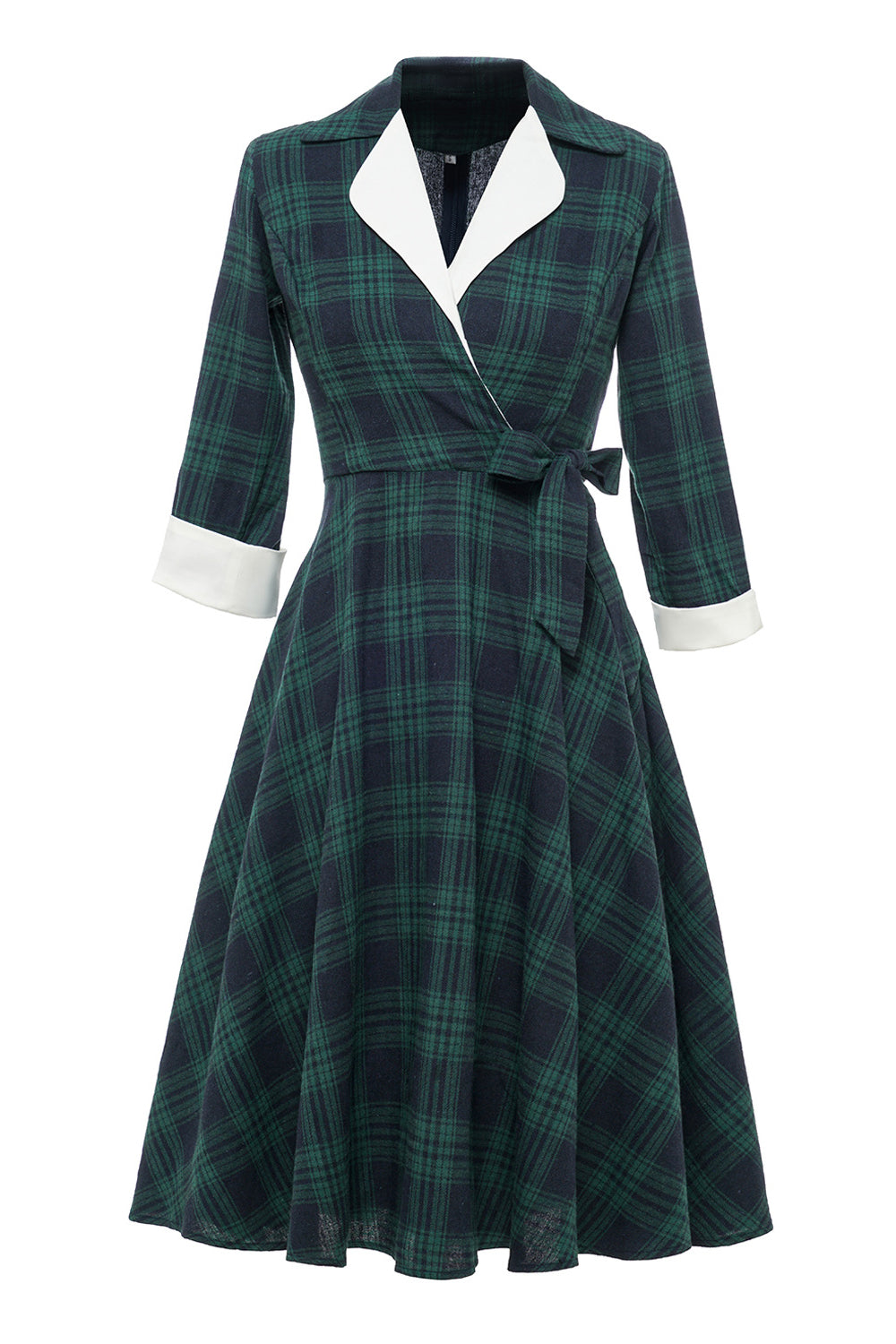 Red 1950s Plaid 3/4 Sleeve Vintage Dress