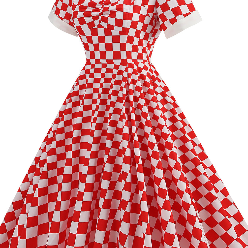 
                      
                        Red 1950s Plaid Ruched Big Swing Dress
                      
                    