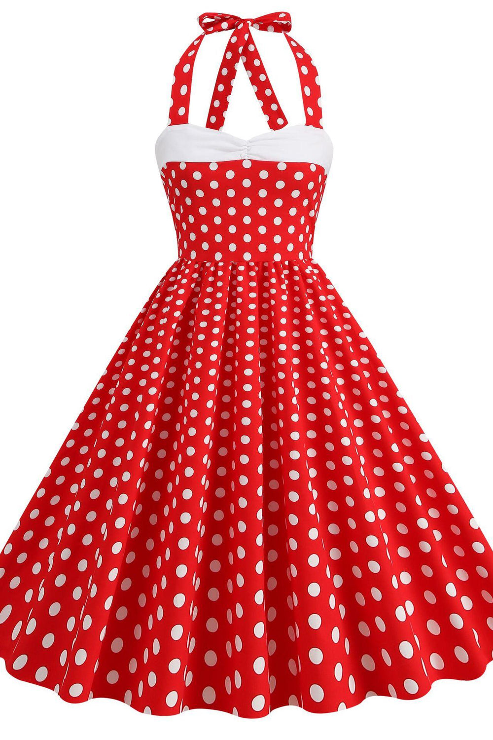 Red 1950s Polka Dots Halter Big Swing Dress