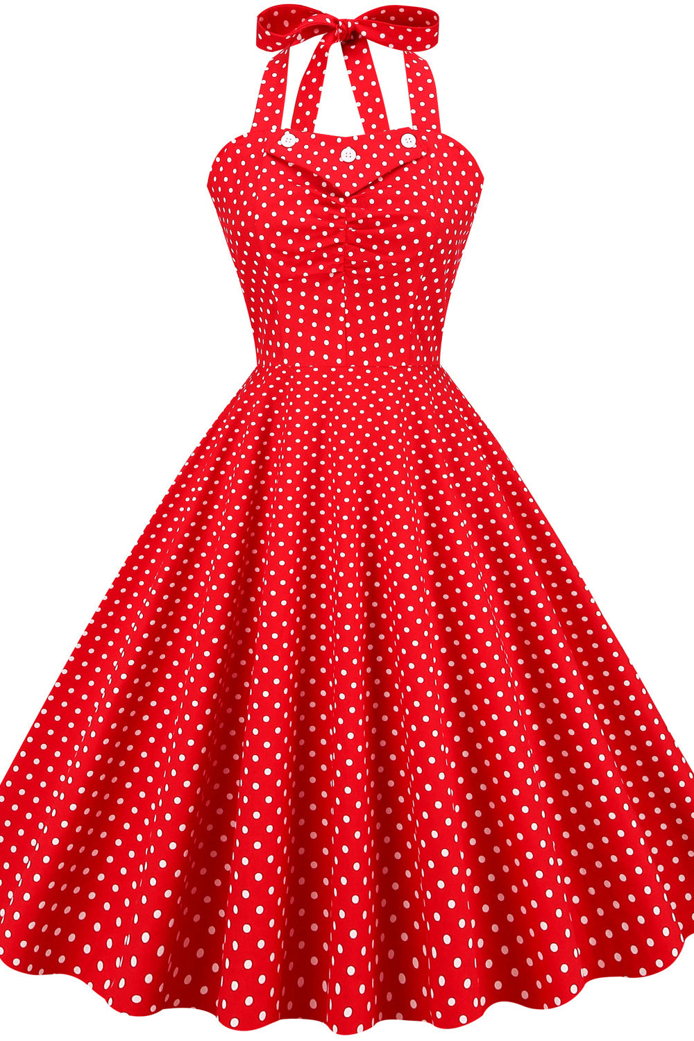 Red 1950s Polka Dots Halter Big Swing Dress