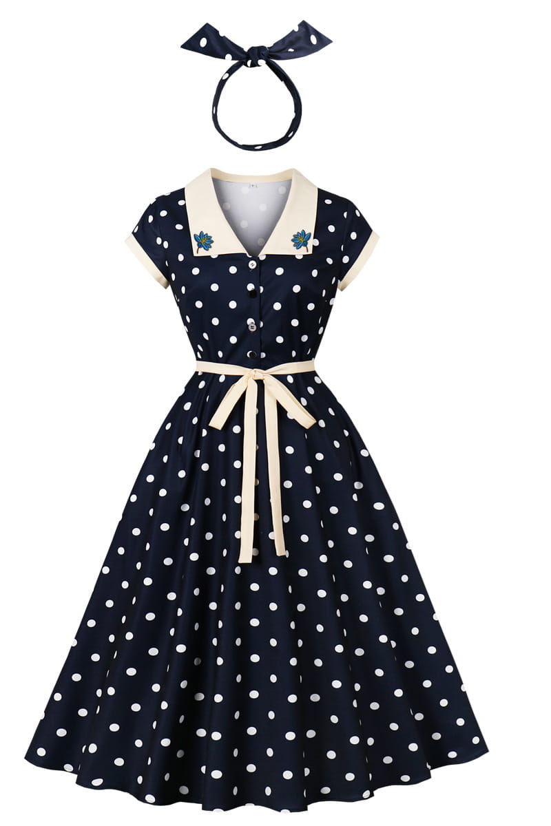 Red 1950s Polka Dots Vintage Dress with Belt
