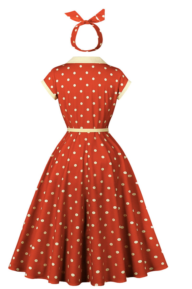 Red 1950s Polka Dots Vintage Dress with Belt