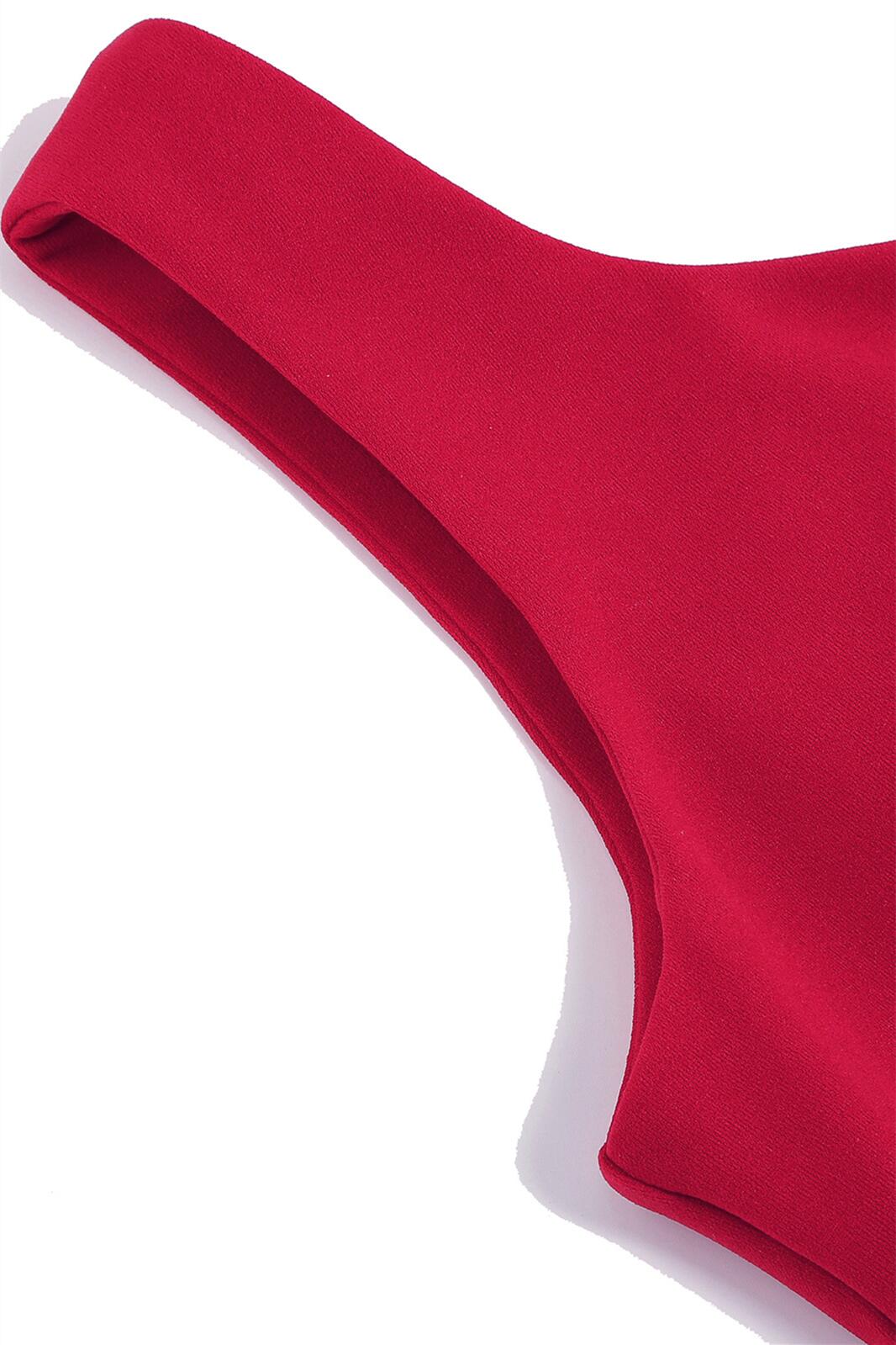Red 1950s Solid V Neck Bodycon Vintage Dress