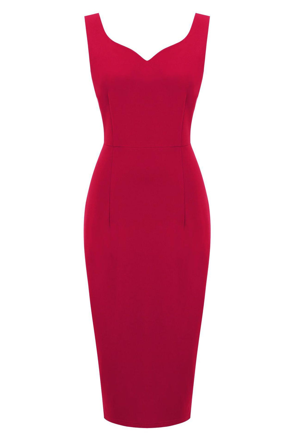 Red 1950s Solid V Neck Bodycon Vintage Dress