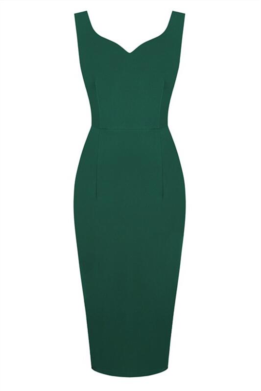 Red 1950s Solid V Neck Bodycon Vintage Dress