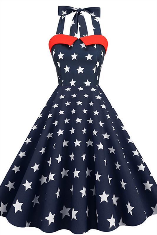 
                      
                        Red 1950s Star Print Halter Vintage Dress
                      
                    